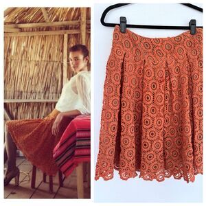 Anthropologie Moulinette Soeurs Tuberose Lace Semi-Sheer Skirt in Orange Size 4P